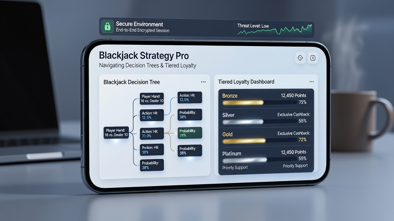 Sichere mobile App-Oberfläche mit Blackjack-Strategie und Treuefortschritt